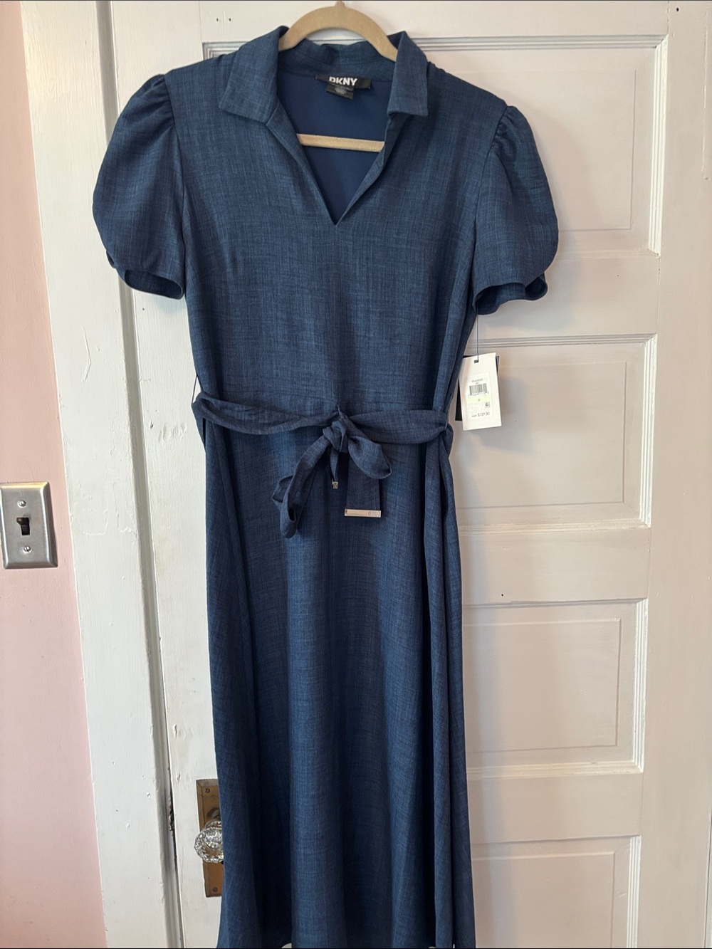 DKNY Dark Indigo Puff Sleeve Wrap Dress